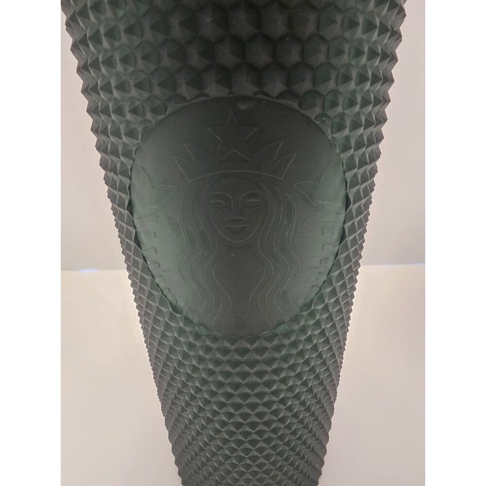 Starbucks 2022 Studded Matte Dark Green Venti 24 oz Tumbler Cold Cup Lid Straw - Picture 2 of 6